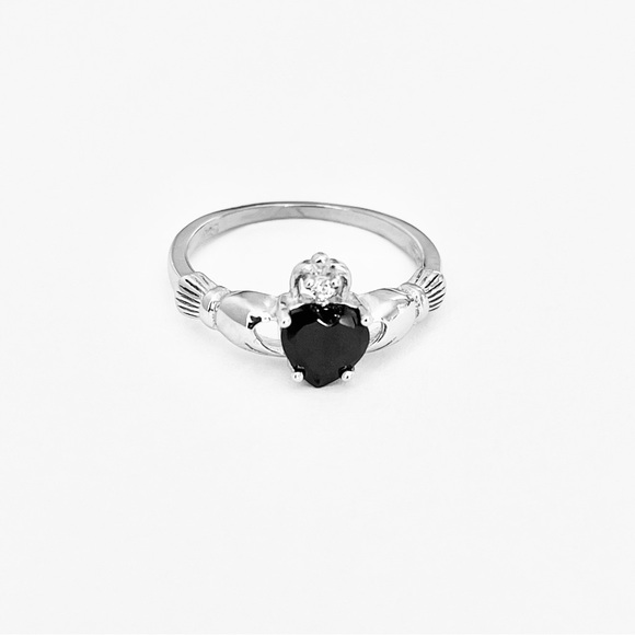 Sterling Silver Claddagh Black CZ Ring, Silver Rings, Irish Ring, Heart Ring - Picture 10 of 16